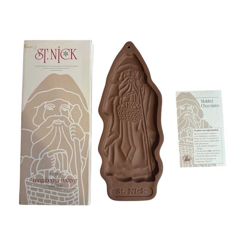 Longaberger Pottery Vintage Christmas Cookie Molds St Nick Kriss Kringle Set - Picture 3 of 14